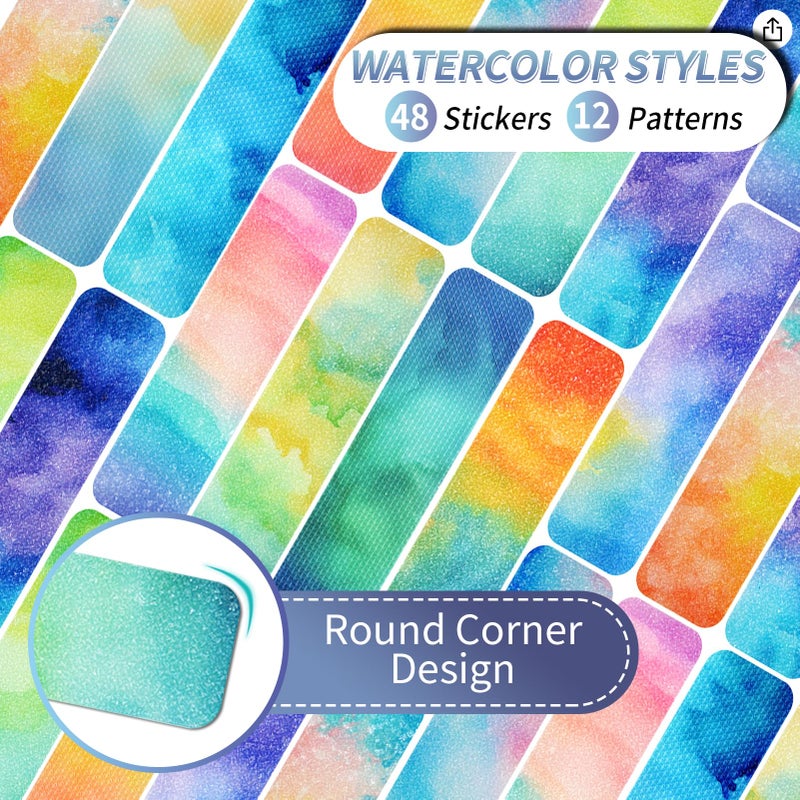 TOEMUR 48 Pieces Anxiety Sensory Stickers with Storage Box - Sensory Strips 2 Textured Surface Adhesives Fidget Strips for Office & Classroom Desk Relieve Adult & Teen Stress (Watercolor Style) - Image 3